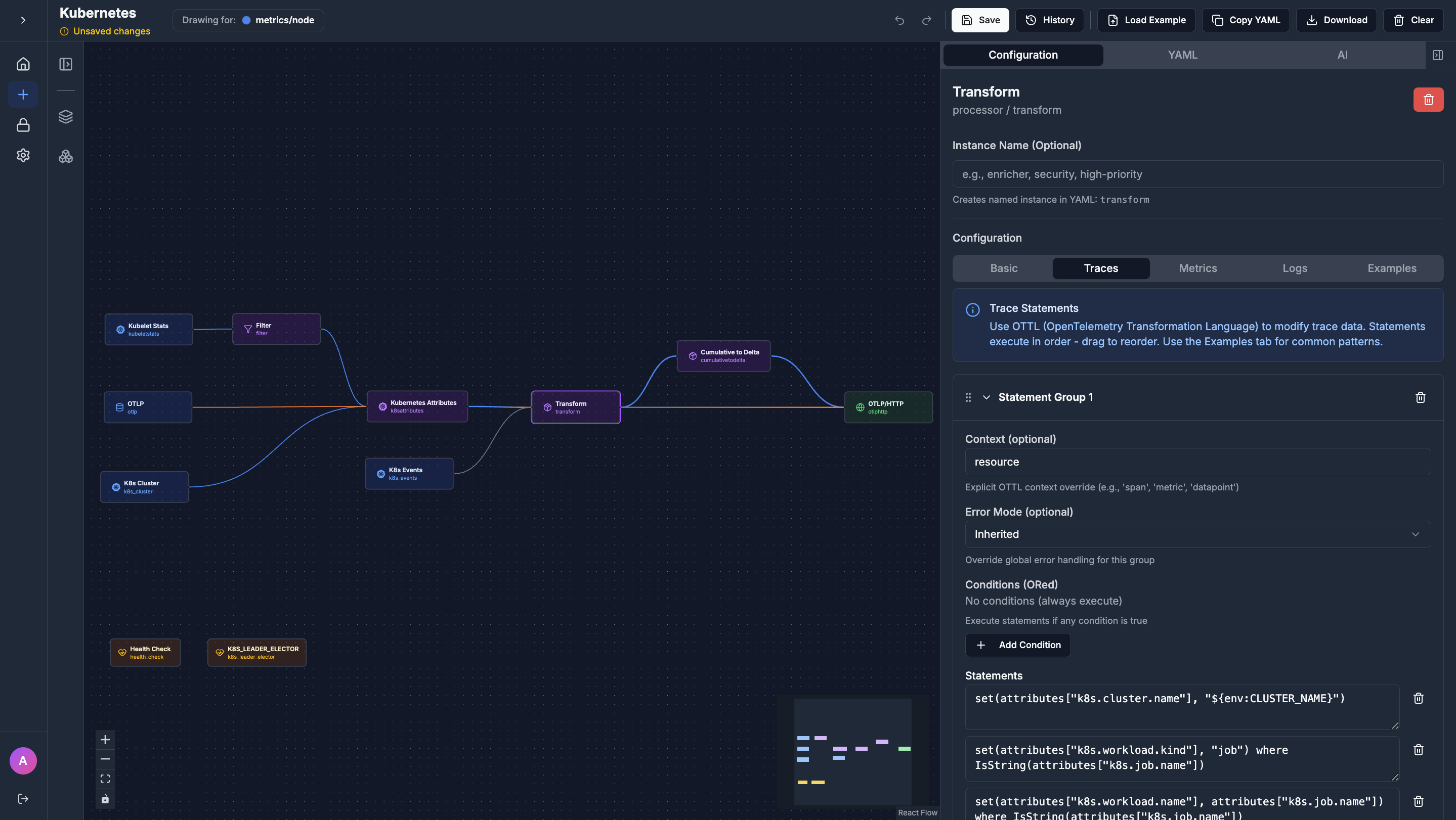 TelFlow visual pipeline builder interface